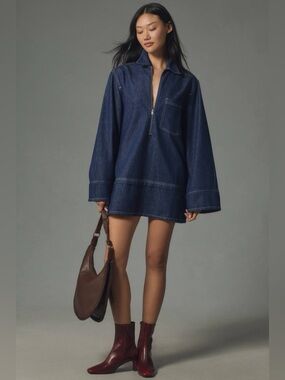 New Anthropologie Pilcro Denim Mini Long Sleeve Shift Dress